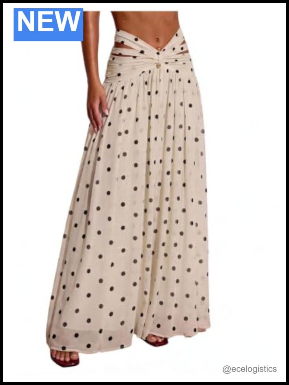 Polka Dots Maxi Skirt Low Waist A Line Flowy Long Skirt